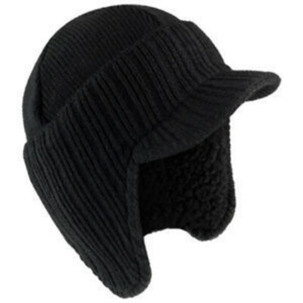 ROCK JOCK MENS PEAKED KNIT WINTER WARM CAP HAT BEANIE EAR FLAPS