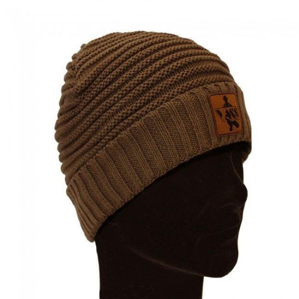 Vass Fleece Lined Ribbed Beanie Brown