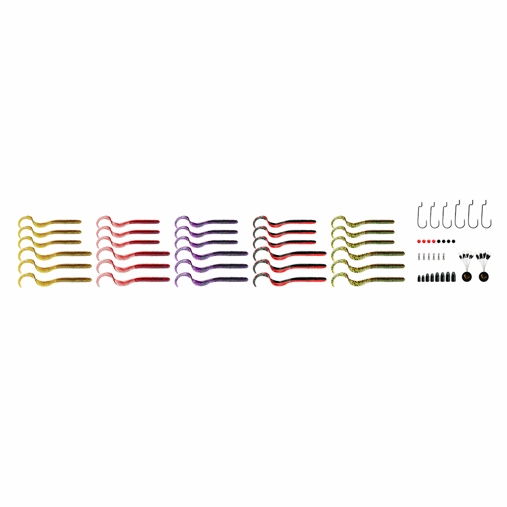 Savage Gear Rib Worm Kit - Vers Striés Avec Hameçons, Poids Et Perles Pour Bass, Perche & Sandre