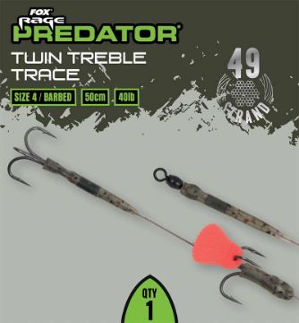 Fox Rage Predator Twin Treble Traces Barbed - 50cm Size 6 Fox Rage Predator Twin Treble Traces Barbed - 50cm Size 6